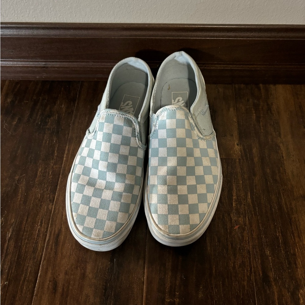 Women’s Blue and White Checkered Vans